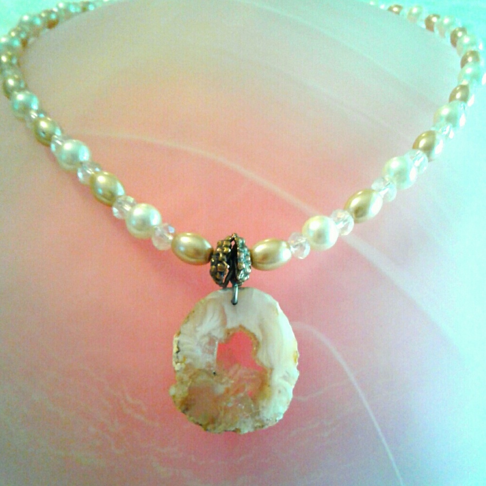 ENERGIZING Crystal Geod Necklace Coppers & Blush